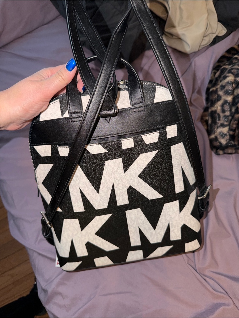 Michael Kors Black and White Logo Mini Backpack